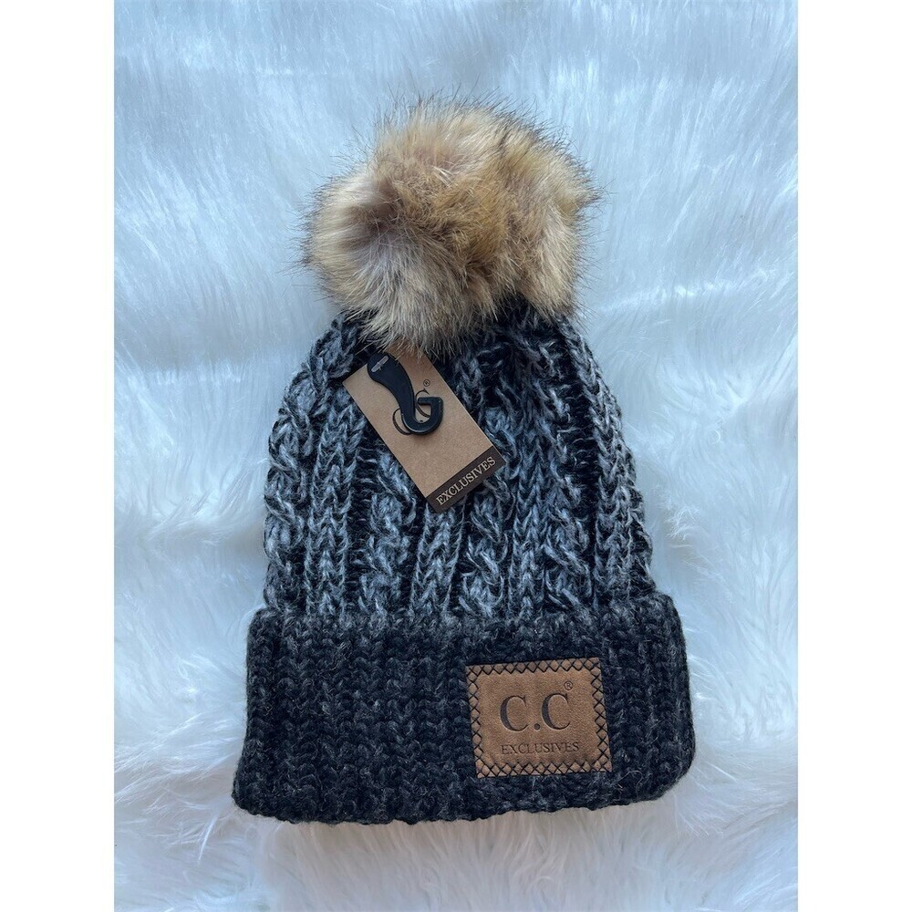 🆕 CC Exclusives Cuffed Beanie Hat Womens One Size Black Cable Knit